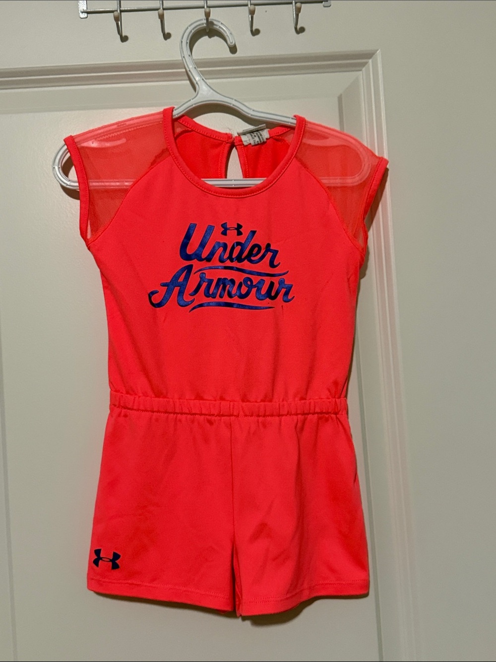 Under Armour Neon Coral Pink Sporty Mesh-Sleeve Romper